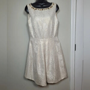 Tahari ASL Champagne Metallic Fit and Flare Dress sz 6